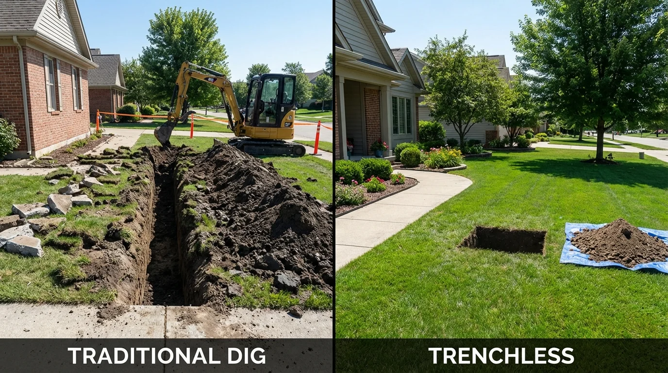 Trenchless sewer repair with minimal yard damage versus traditional excavation in Mountain Top, PA